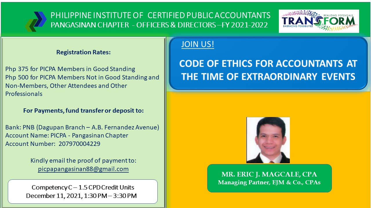 PICPA PANGASINAN: CODE OF ETHICS AT THE TIME OF EXTRA-ORDINARY EVENTS ...