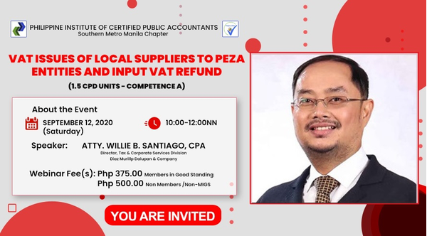 Webinar on VAT Issues of Local Suppliers to PEZA Entities and Input VAT ...